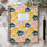 Sunny Watercolor Floral Pattern Monogram 2025 Planner<br><div class="desc">Personalise this sunny planner with your name in dark blue italics framed by a white rectangle,  on a bold,  colourful background pattern of watercolor flowers in shades of yellow,  pink and navy blue.</div>