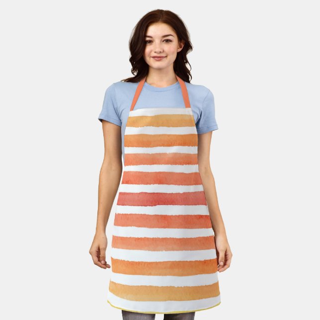 Sunny Watercolor Stripe Pattern Apron (Worn)