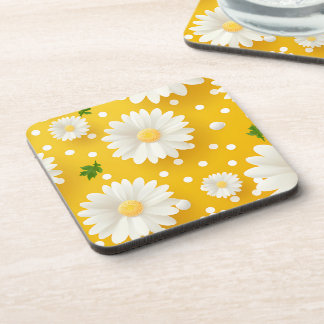 Sunny White Daisies and Polka Dots Coaster