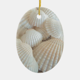 Sunny White Seashells, Summer Beach Exotic Ceramic Ornament