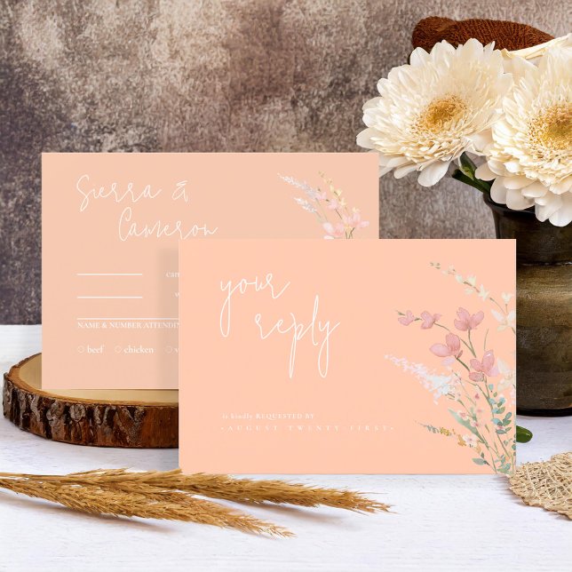 Sunny Wildflower Wedding Apricot ID1023 RSVP Card (Creator Uploaded)