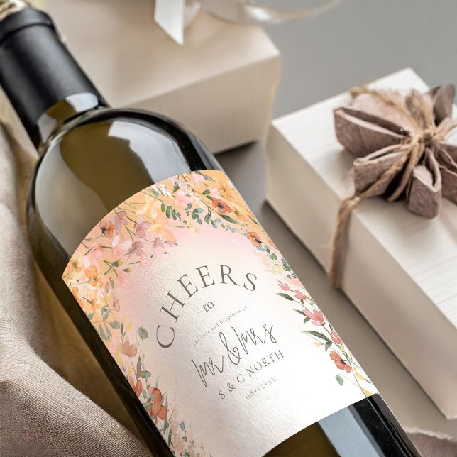 Sunny Wildflower Wedding Cheers Gradient ID1023 Wine Label (Creator Uploaded)