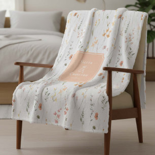 Sunny Wildflower Wedding Peach ID1023 Fleece Blanket