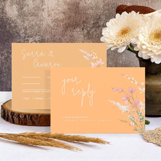 Sunny Wildflower Wedding Peach Orange ID1023 RSVP Card (Creator Uploaded)