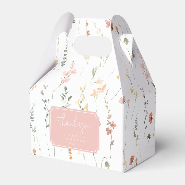 Sunny Wildflower Wedding Pink ID1023 Favour Box (Front Side)