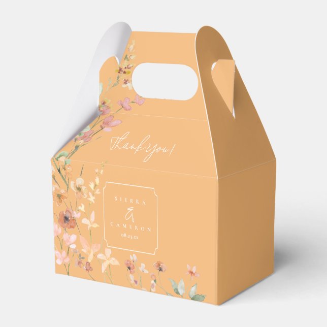 Sunny Wildflower Wedding Thank You Peach ID1023 Favour Box (Front Side)