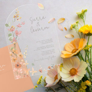 Sunny Wildflower Wedding Transparent Arch ID1023 Acrylic Invitations