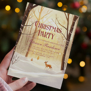 Sunny Winter woods And Deer Christmas Party Invitation