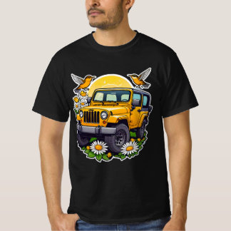 Sunny Yellow 4x4 Truck With Daisies & Birds T-Shirt