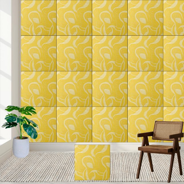 Sunny Yellow Abstract Swirl Pattern Ceramic Tile (Sunny Yellow Abstract Swirl Pattern Ceramic Tile)