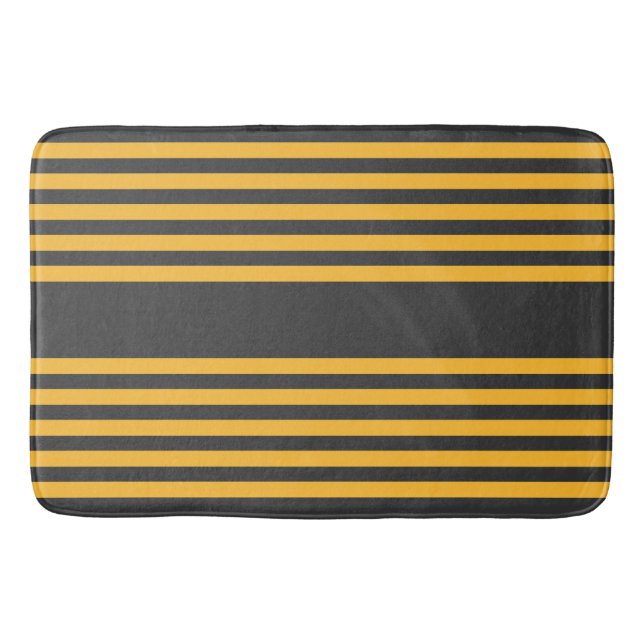 Sunny yellow and charcoal five stripe pattern bath mat (Front)