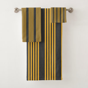 Sunny yellow and charcoal five stripe pattern bath towel set