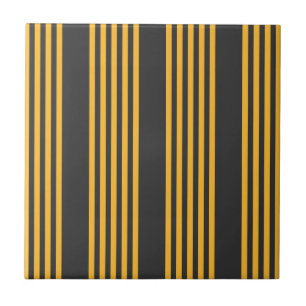 Sunny yellow and charcoal five stripe pattern ceramic tile