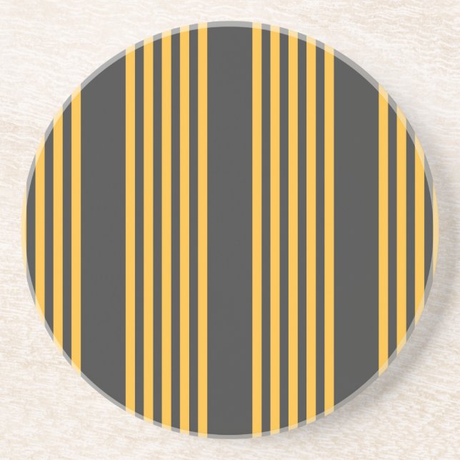 Sunny yellow and charcoal five stripe pattern coaster (Front)