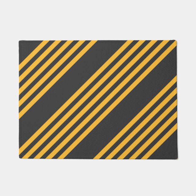 Sunny yellow and charcoal five stripe pattern doormat (Front)