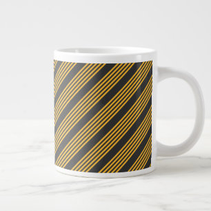 Sunny yellow and charcoal five stripe pattern large coffee mug