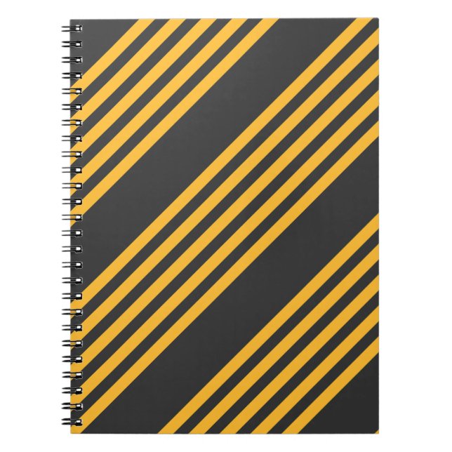 Sunny yellow and charcoal five stripe pattern notebook (Front)