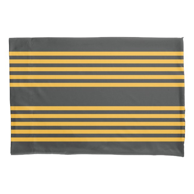 Sunny yellow and charcoal five stripe pattern pillowcase (Front)