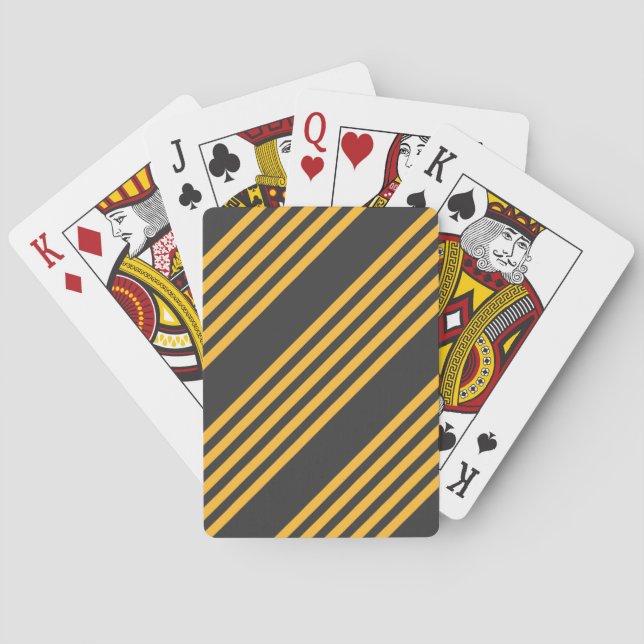 Sunny yellow and charcoal five stripe pattern playing cards (Back)