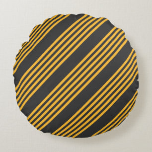 Sunny yellow and charcoal five stripe pattern round cushion