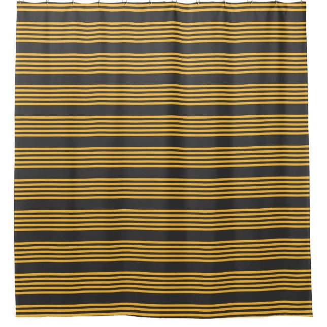 Sunny yellow and charcoal five stripe pattern shower curtain (Front)