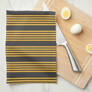 Sunny yellow and charcoal five stripe pattern tea towel