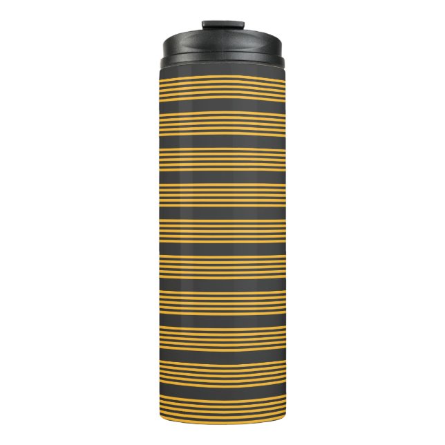 Sunny yellow and charcoal five stripe pattern thermal tumbler (Front)