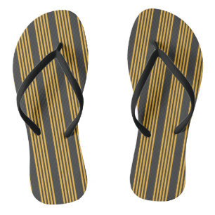 Sunny yellow and charcoal five stripe pattern thongs