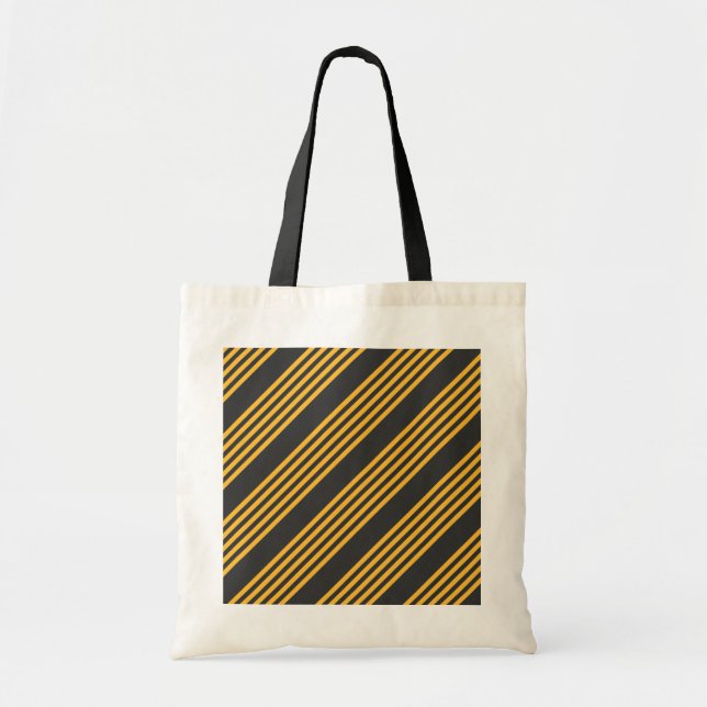 Sunny yellow and charcoal five stripe pattern tote bag (Front)
