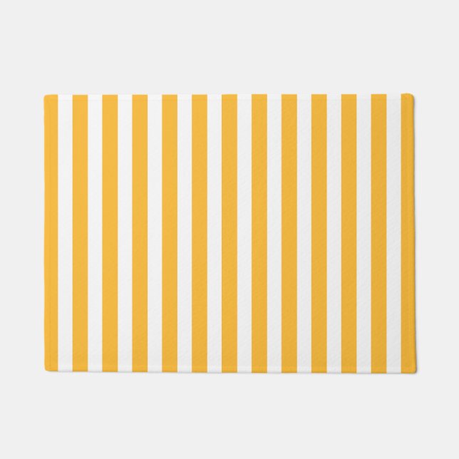 Sunny yellow and white candy stripes doormat (Front)