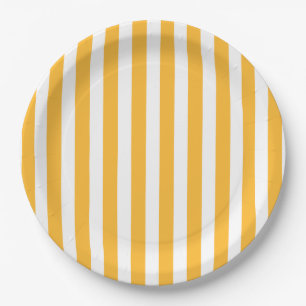 Sunny yellow and white candy stripes paper plate