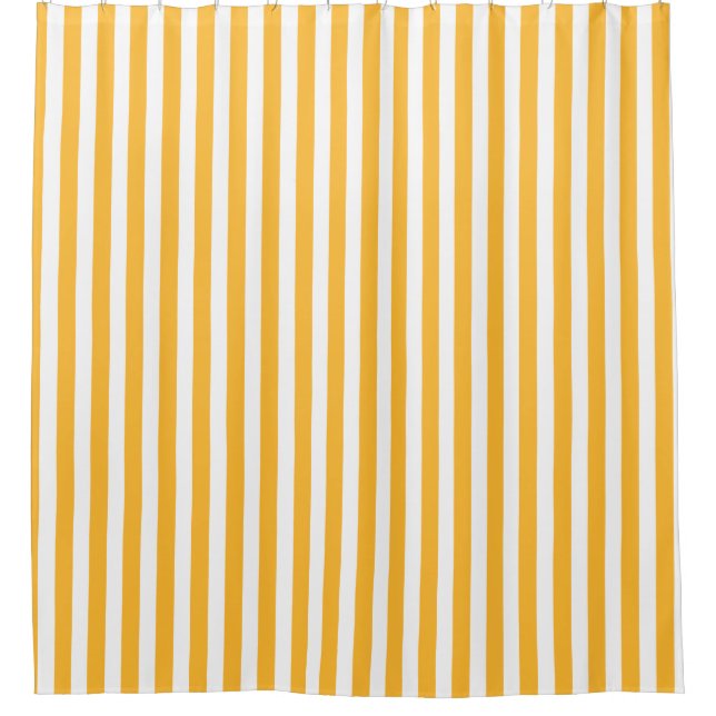 Sunny yellow and white candy stripes shower curtain (Front)