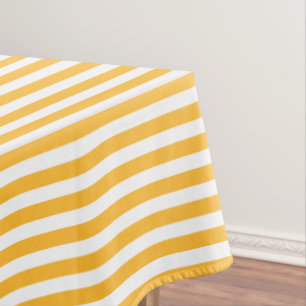 Sunny yellow and white candy stripes tablecloth