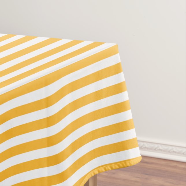 Sunny yellow and white candy stripes tablecloth (In Situ)
