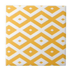 Sunny yellow and white diamond pattern ceramic tile