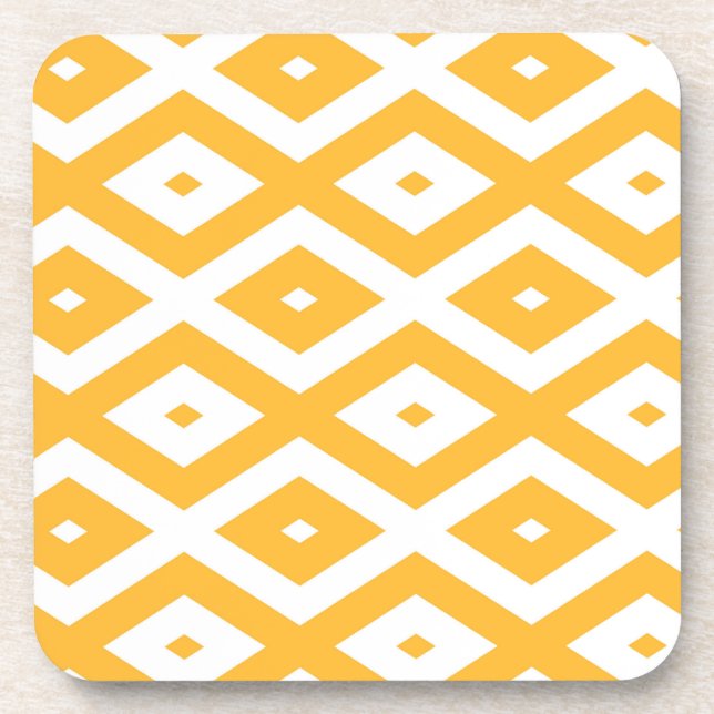 Sunny yellow and white diamond pattern coaster (Front)