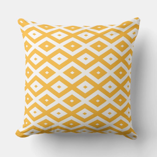Sunny yellow and white diamond pattern cushion (Front)
