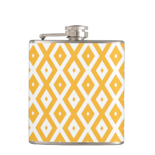Sunny yellow and white diamond pattern hip flask