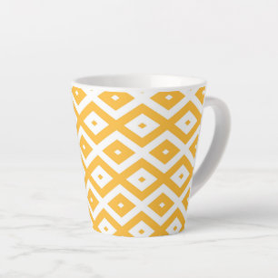 Sunny yellow and white diamond pattern latte mug