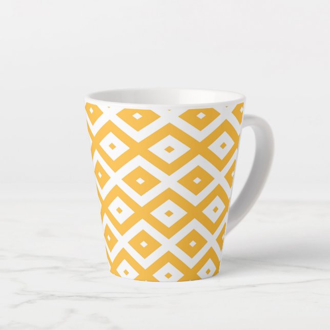 Sunny yellow and white diamond pattern latte mug (Right Angle)