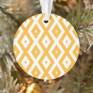 Sunny yellow and white diamond pattern ornament