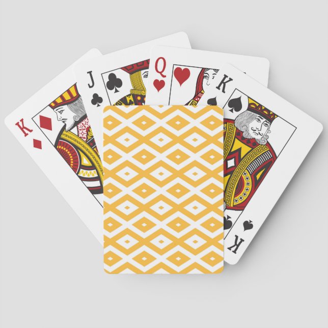 Sunny yellow and white diamond pattern playing cards (Back)