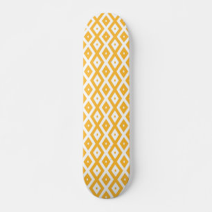 Sunny yellow and white diamond pattern skateboard