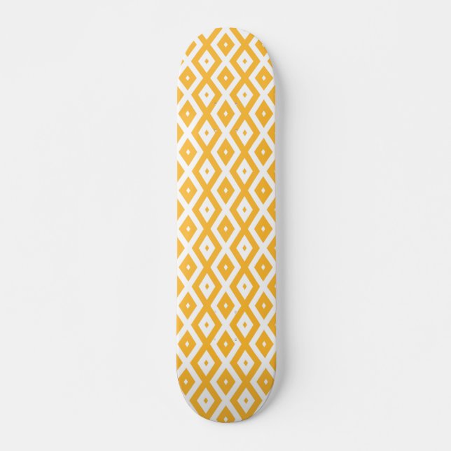 Sunny yellow and white diamond pattern skateboard (Front)