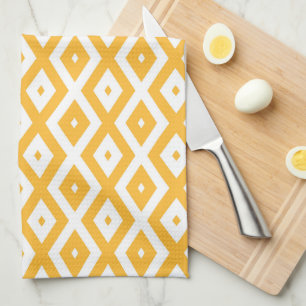 Sunny yellow and white diamond pattern tea towel