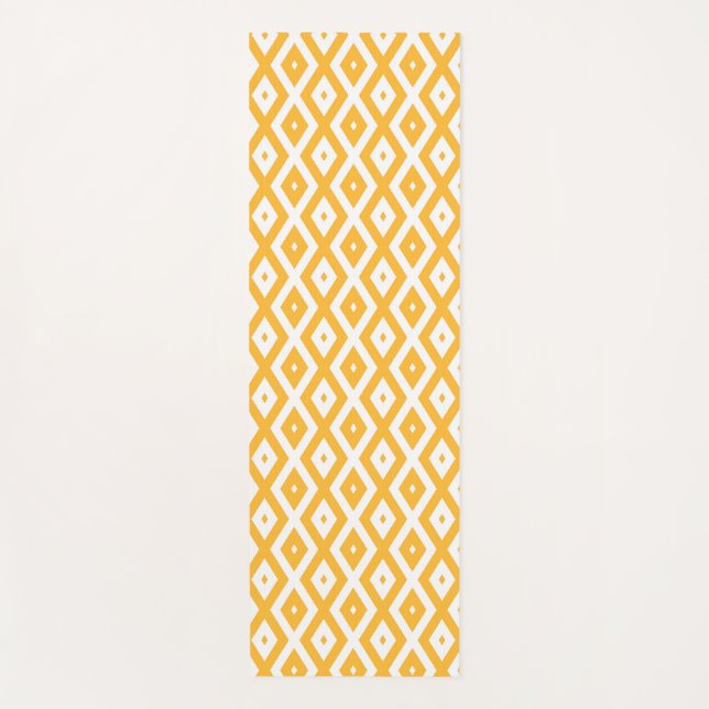 Sunny yellow and white diamond pattern yoga mat (Front)