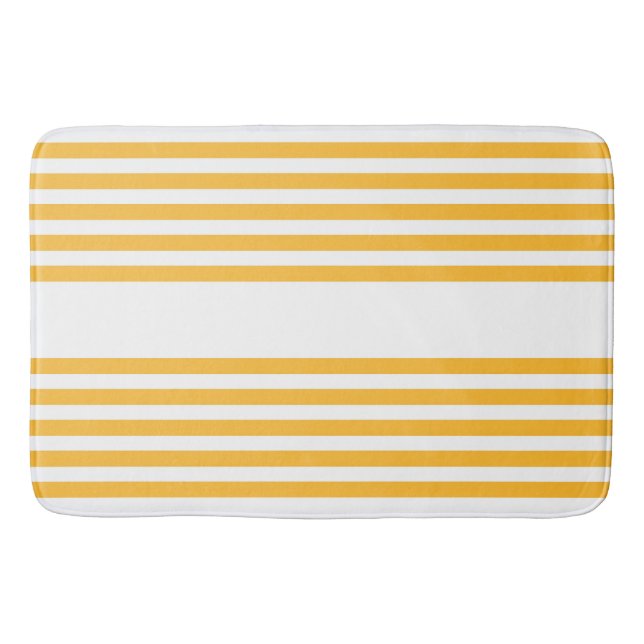 Sunny yellow and white five stripe pattern bath mat (Front)