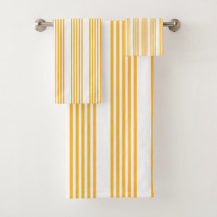 Sunny yellow and white five stripe pattern bath towel set