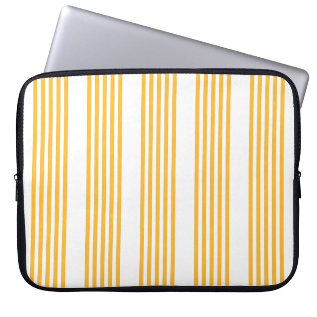 Sunny yellow and white five stripe pattern laptop sleeve (Front)
