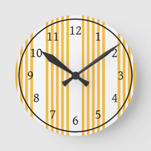 Sunny yellow and white five stripe pattern round clock